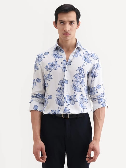 Rare Rabbit White Regular Fit Floral Print Shirt-image-5