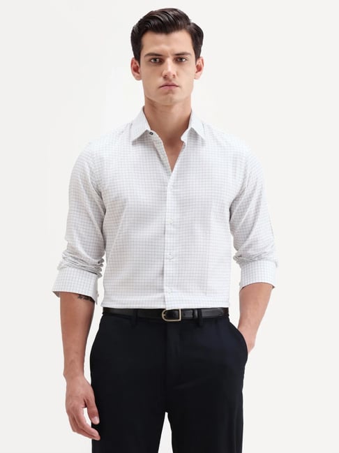 Rare Rabbit White & Navy Cotton Regular Fit Checked Shirt-image-48