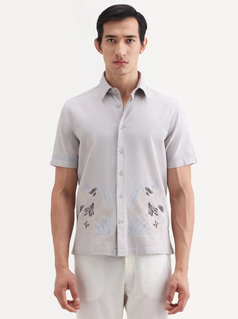 Rare Rabbit Grey Cotton Regular Fit Embroidered Shirt-picture-44