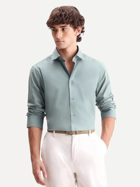Rare Rabbit Teal Green Cotton Regular Fit Shirt-picture-34