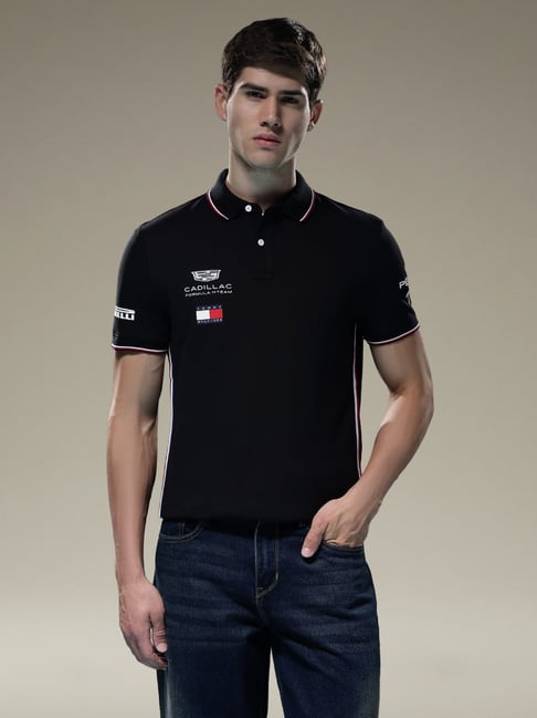 Tommy Hilfiger Black Printed Regular Fit Polo T-Shirt-picture-40
