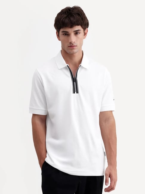Rare Rabbit White Cotton Regular Fit Polo T-Shirt-image-47