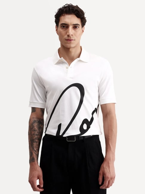 Rare Rabbit White Cotton Regular Fit Printed Polo T-Shirt-image-46