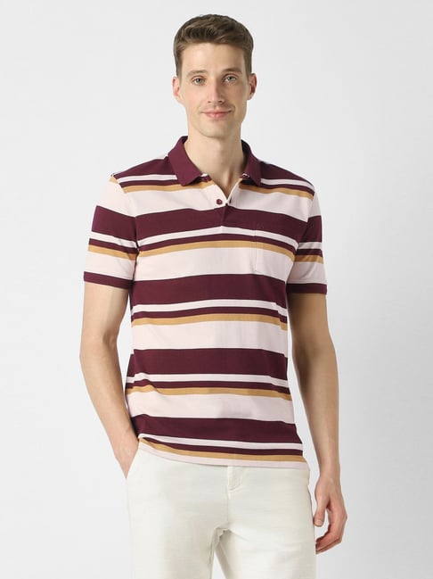 peter england Men Maroon Stripe Polo Neck T-shirt-picture-45