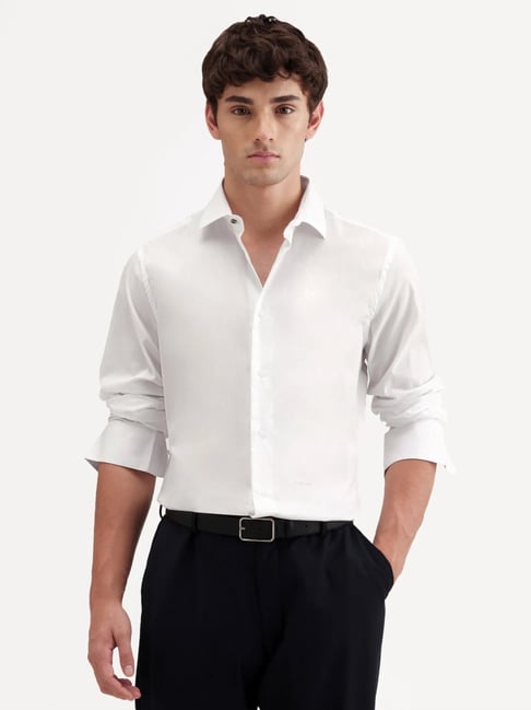 Rare Rabbit White Cotton Regular Fit Shirt-image-4