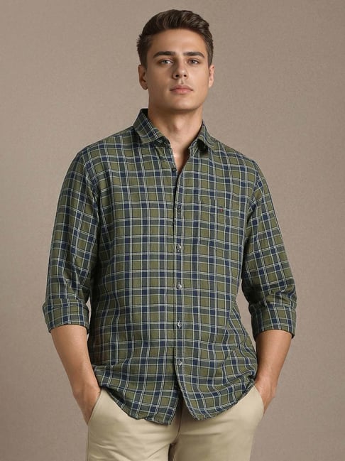 Louis Philippe Olive Slim Fit Checked Shirt-picture-40