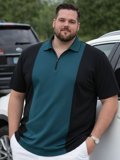 Rigo Teal Blue & Black Regular Fit Colourblocked Polo T-Shirt-picture-25