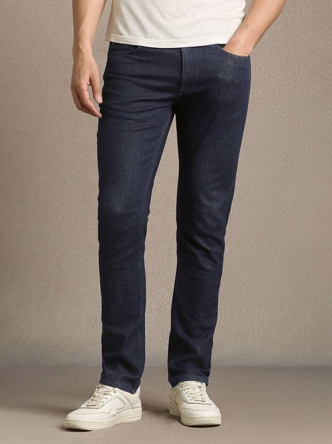 Louis Philippe Navy Blue Cotton Slim Fit Jeans-picture-45