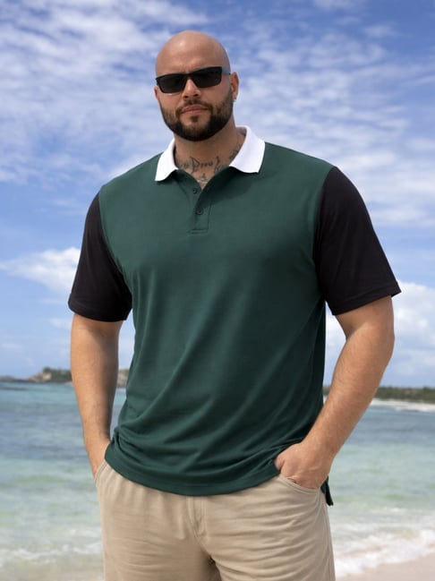 Rigo Bottle Green & Black Regular Fit Polo T-Shirt-picture-24