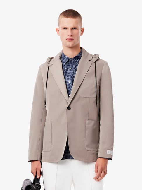 Lacoste Taupe Polyester Hooded Blazer-picture-40