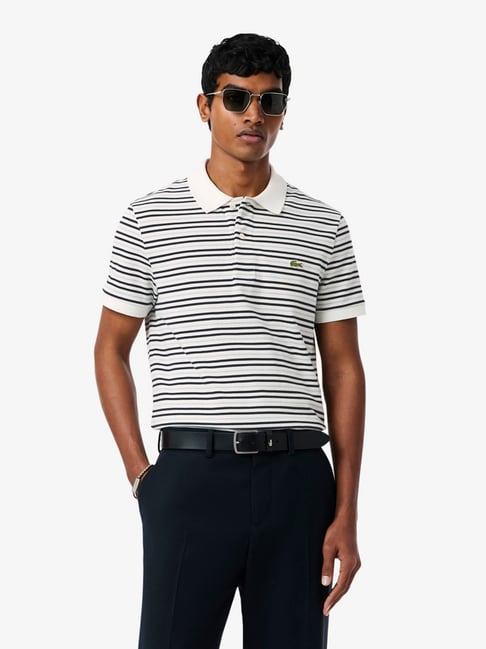 Lacoste Black & White Regular Fit Striped Polo T-Shirt-picture-23