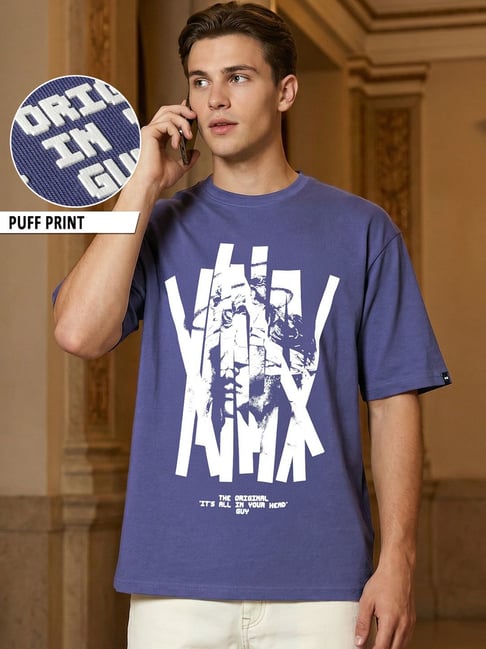 Bewakoof Men's Skipper Blue Original Graphic Printed Oversized T-shirt-image-42