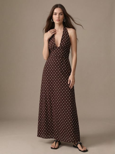 womens brown polka dot dress Arella Maxi Dress Brown Polka Dot Collection main image 0