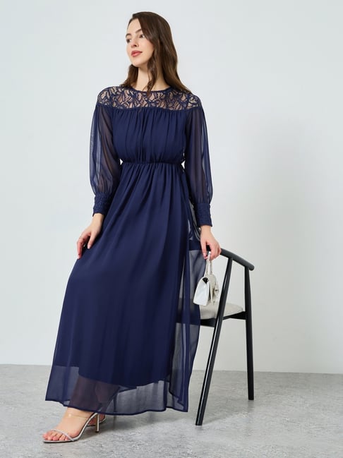 Styli Navy Blue Fit & Flare Dress-image-10