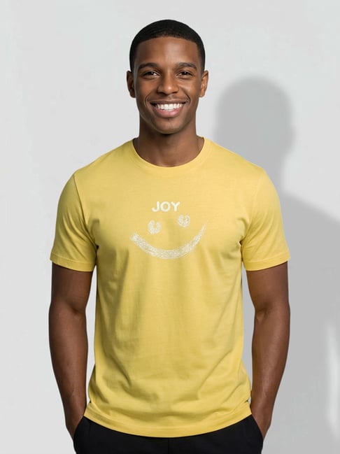 Being Human Yellow Cotton Regular Fit Graphic T-Shirt