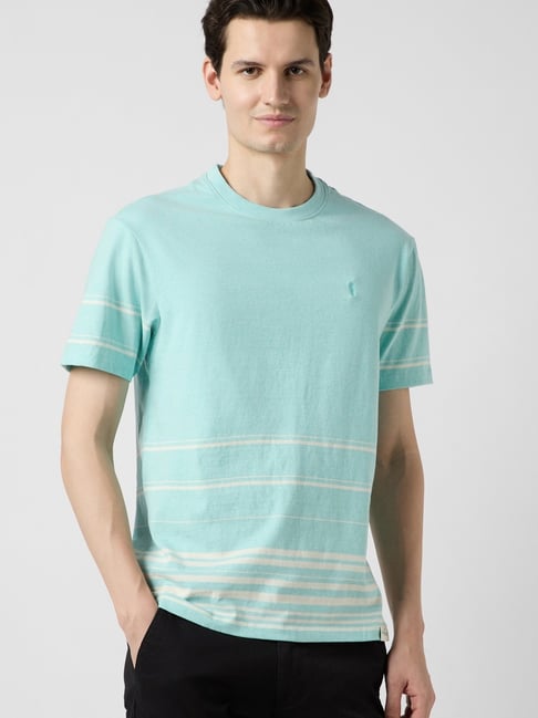 Peter England Aqua Regular Fit Striped T-Shirt-picture-17
