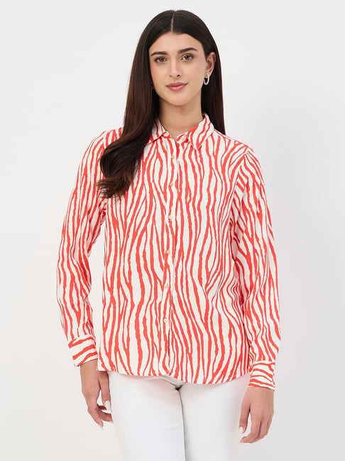 MADAME Red & White Rayon Printed Shirt-picture-36