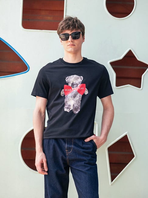 The Bear House Black Cotton Regular Fit Printed T-Shirt-picture-37