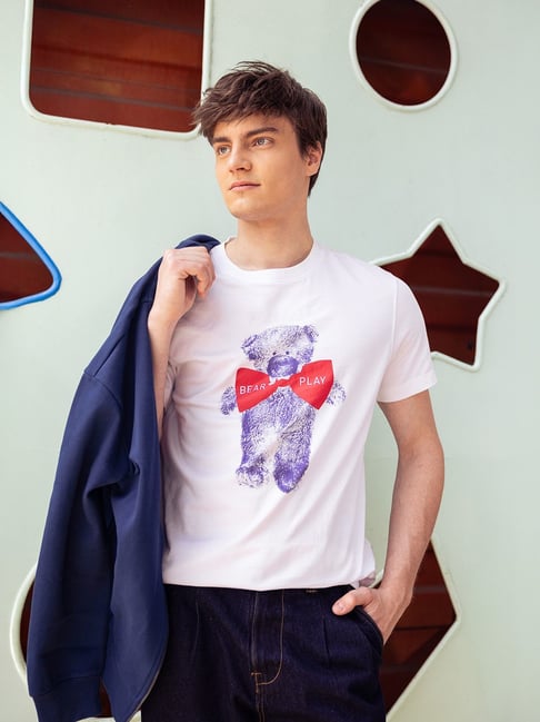 The Bear House White Cotton Regular Fit Printed T-Shirt-picture-22