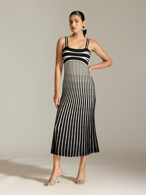 midi black and white dress for women White & Black Polka Dot Midi Dress - All Dresses main image 0
