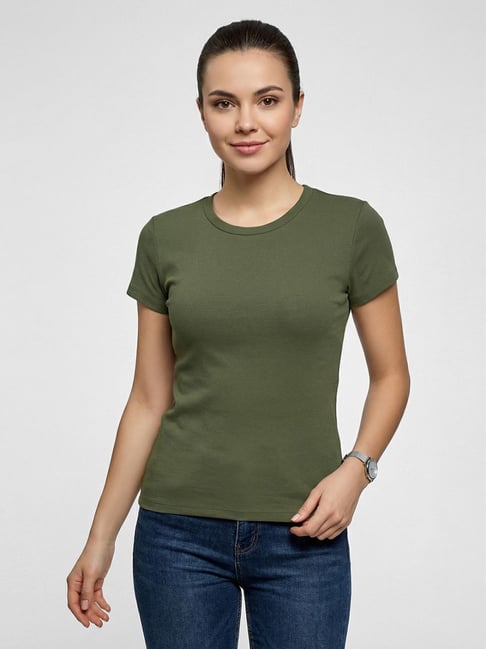 R&B Olive Cotton Regular Fit T-Shirt-picture-21