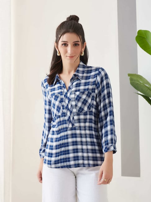 Latin Quarters Blue Checked Top-picture-35