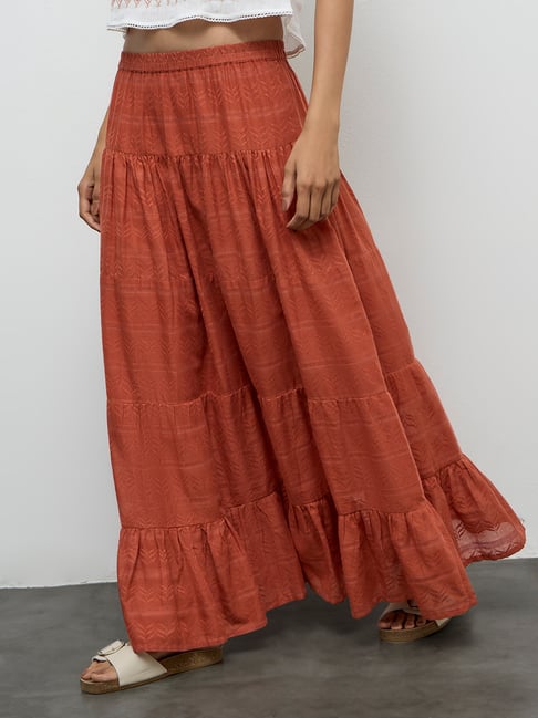 Bombay Paisley by Westside Rust Embroidered Cotton Maxi Skirt