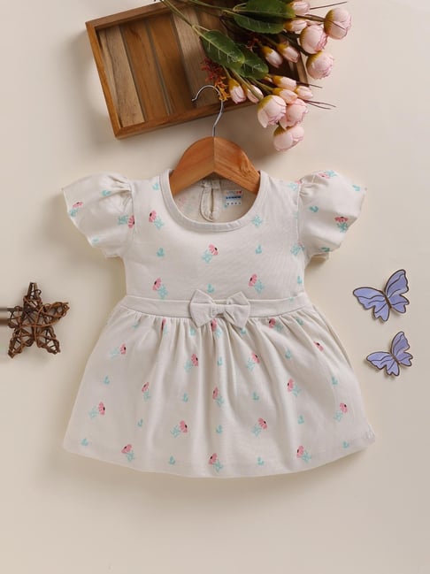 Bumzee Girls Beige Cotton Regular Fit Printed Casual Dress