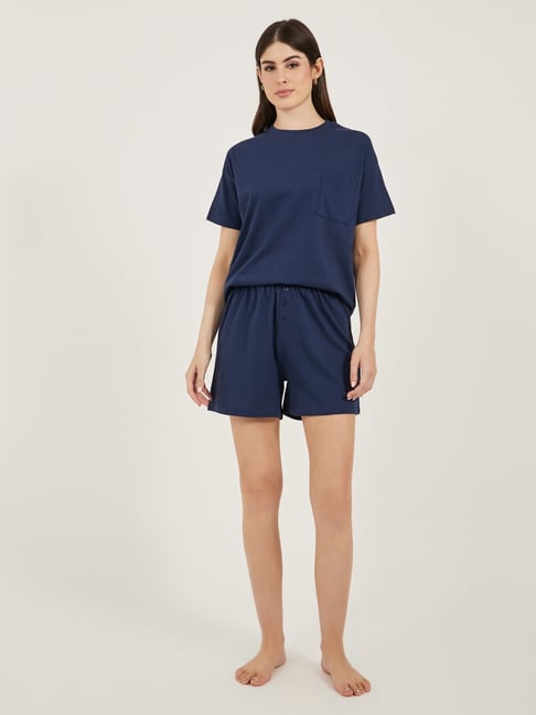 Styli Navy Blue Shorts Set-image-9