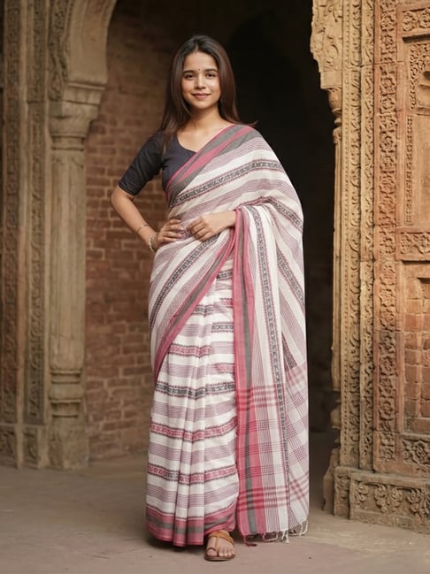 Anjaneya Sarees White Linen Printed Saree with Unstitched Blouse-picture-38
