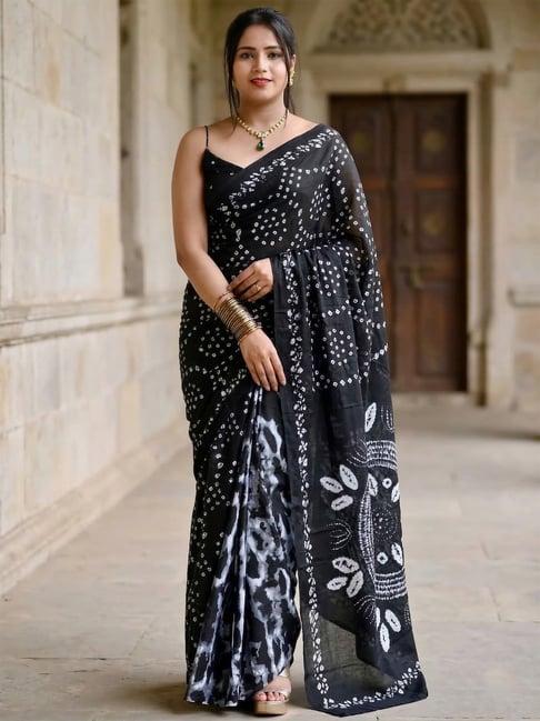 Anjaneya Sarees Black Linen Printed Saree with Unstitched Blouse-picture-22