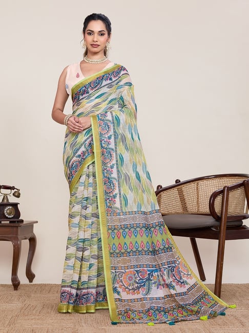 Anjaneya Sarees Multi-Color Linen Printed Saree with Unstitched Blouse-picture-12