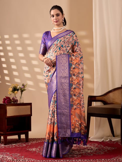 Anjaneya Sarees Orange Silk Printed Saree with Unstitched Blouse-picture-27