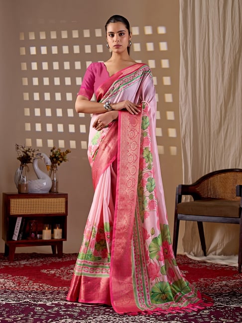 Anjaneya Sarees Peach Silk Printed Saree with Unstitched Blouse-picture-43