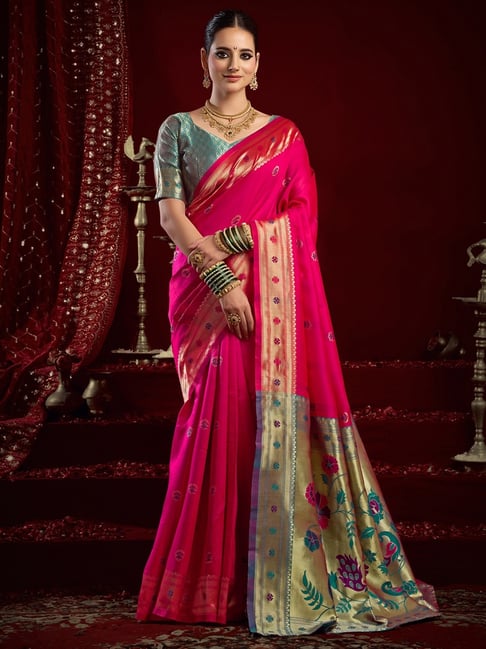 Anjaneya Sarees Pink Cotton Printed Saree with Unstitched Blouse-picture-14