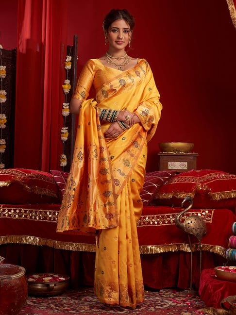 Anjaneya Sarees Orange Cotton Printed Saree with Unstitched Blouse-picture-25