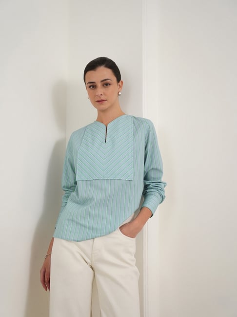 FABLE STREET Blue Cotton Striped Top-picture-12