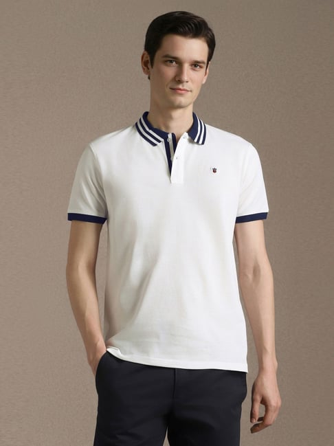 louis philippe Men White Textured Polo Neck T-shirt-picture-26