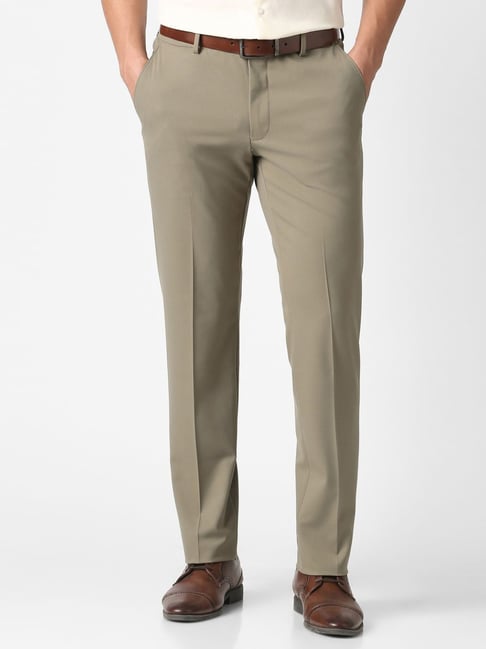 van heusen Men Beige Solid Trousers-picture-32
