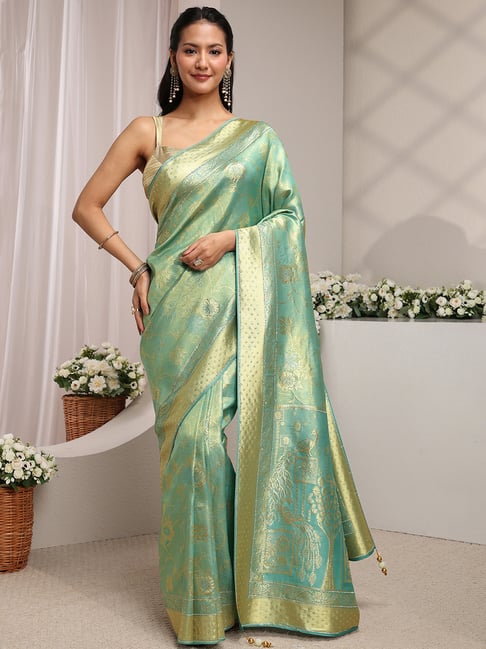 Libas Green Embellished Saree With Unstitched Blouse-picture-34