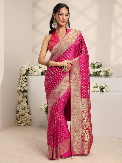 Libas Pink Woven Design Saree With Unstitched Blouse-picture-27