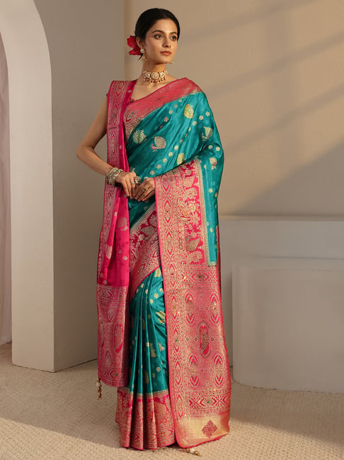 Libas Art Green Woven Design Saree With Unstitched Blouse-picture-39