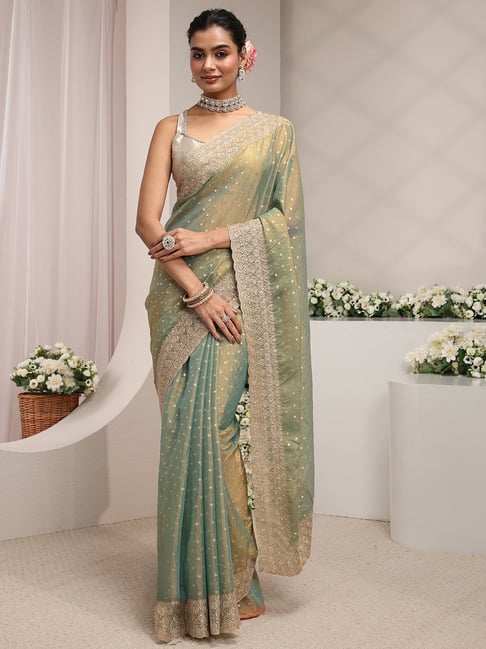 Libas Green Zari Saree With Unstitched Blouse-picture-21