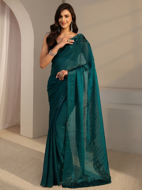 Libas Green Saree With Unstitched Blouse-picture-37