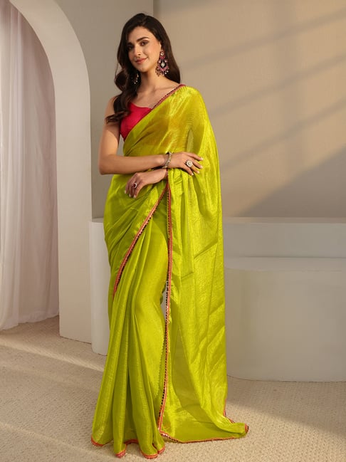 Libas Green Saree With Unstitched Blouse-picture-15