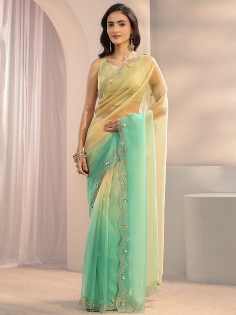 Libas Green Saree With Unstitched Blouse-picture-16