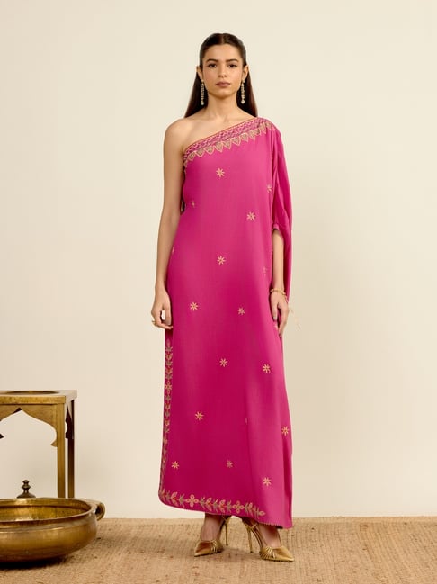 ritu kumar pink dress AARKE RITU KUMAR Pink Embroidered Sleeveless Kaftan Dress