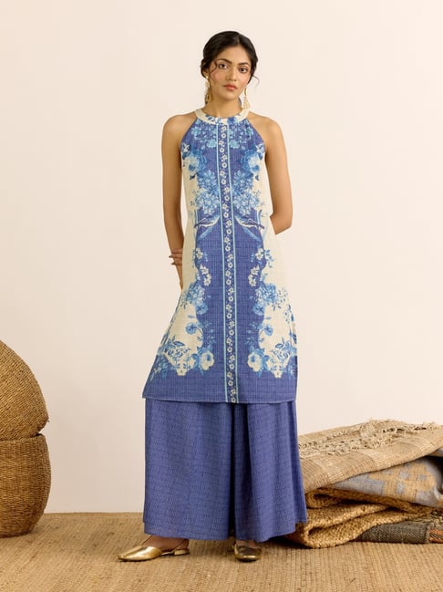 AARKE RITU KUMAR Indigo Printed Sleeveless Kurta with Palazzo-picture-21
