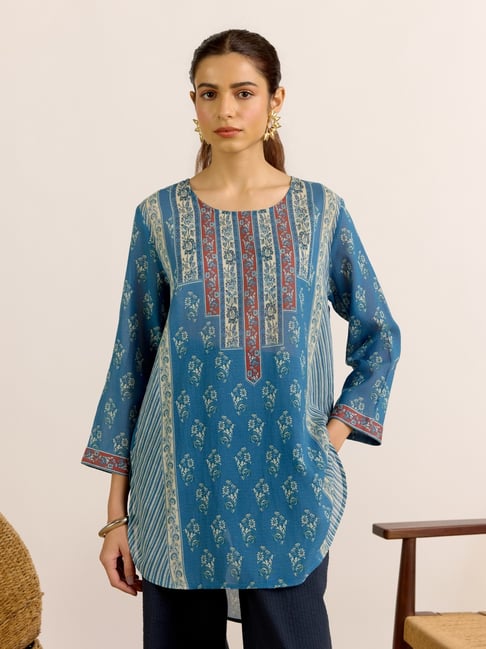 AARKE RITU KUMAR Blue Printed Three-Quarter Sleeves Kurti-picture-22