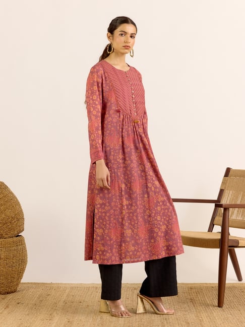 AARKE RITU KUMAR Peach Printed Long Sleeves Kurta-picture-30
